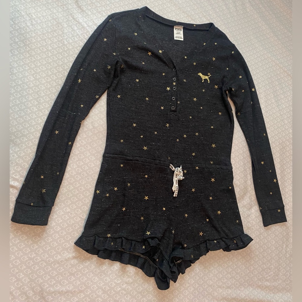 Pink Victorias Secret Gold Stars Pajama Romper